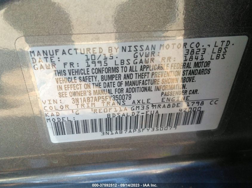 2015 NISSAN SENTRA SV - 3N1AB7AP5FY350079