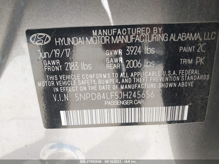 VIN 5NPD84LF5JH245656 2018 HYUNDAI ELANTRA SEL