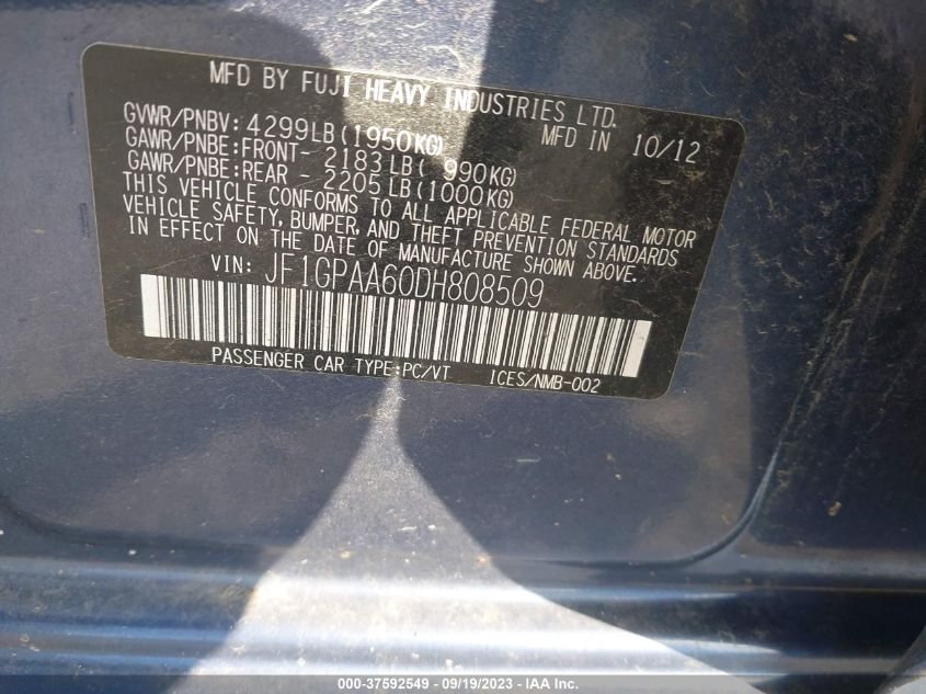 2013 SUBARU IMPREZA WAGON 2.0I - JF1GPAA60DH808509