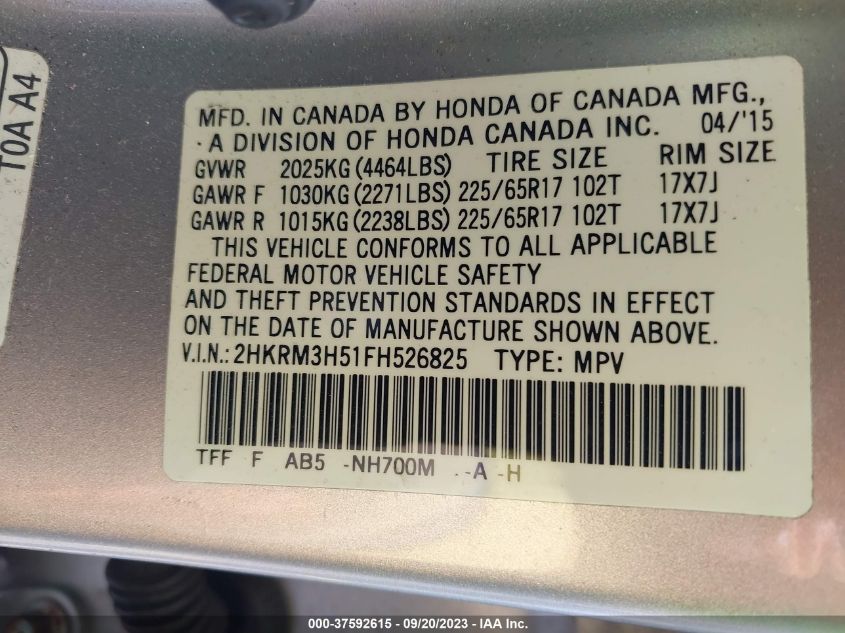 2015 HONDA CR-V EX - 2HKRM3H51FH526825