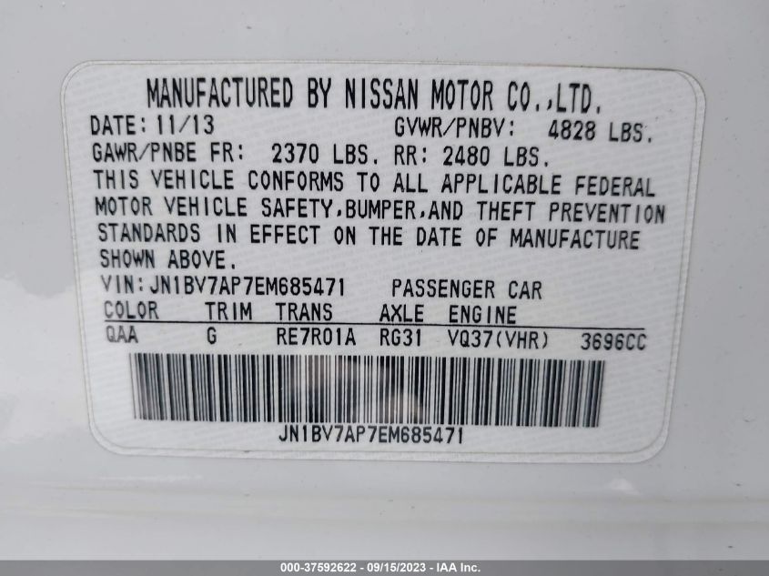 2014 INFINITI Q50 - JN1BV7AP7EM685471
