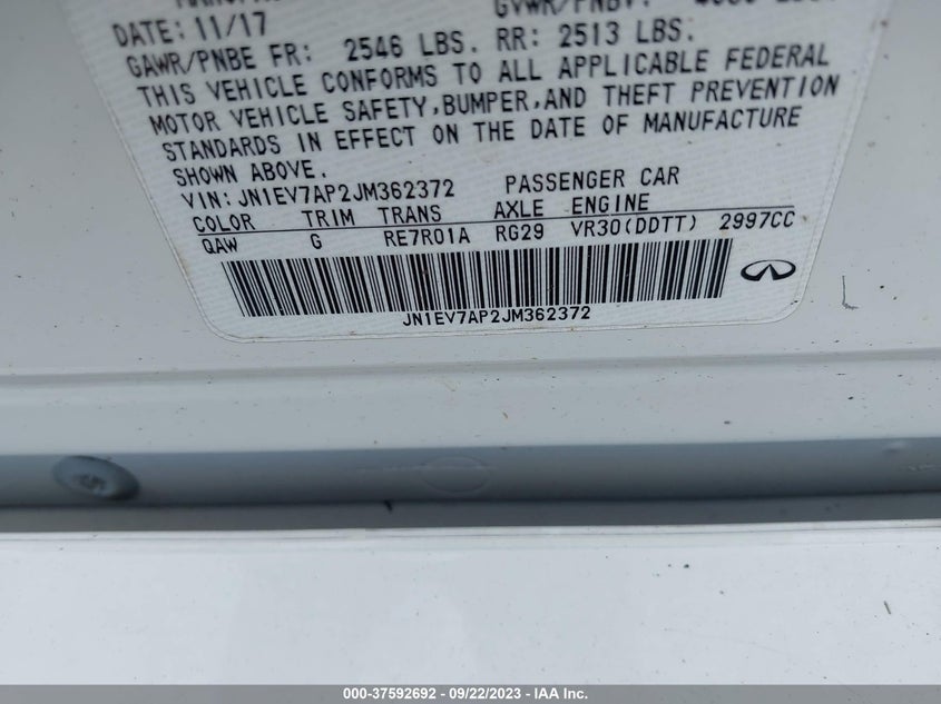 VIN JN1EV7AP2JM362372 2018 INFINITI Q50 LUXE/SPORT