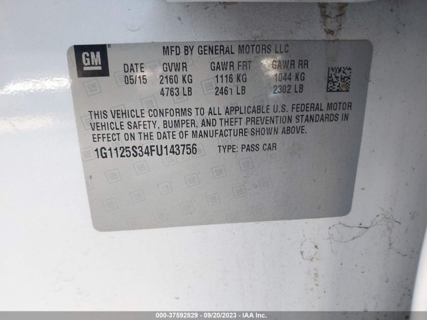 2015 CHEVROLET IMPALA LT - 1G1125S34FU143756
