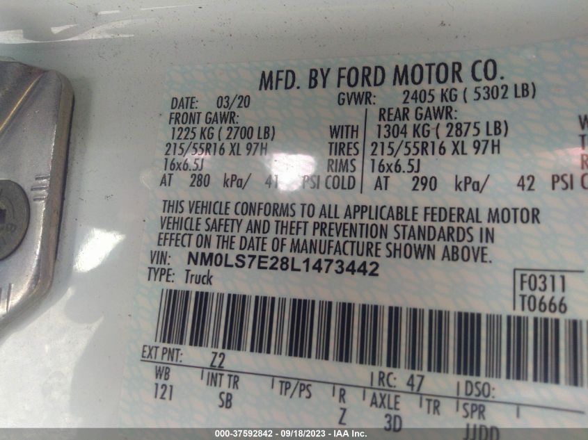 2020 FORD TRANSIT CONNECT VAN XL NM0LS7E28L1473442