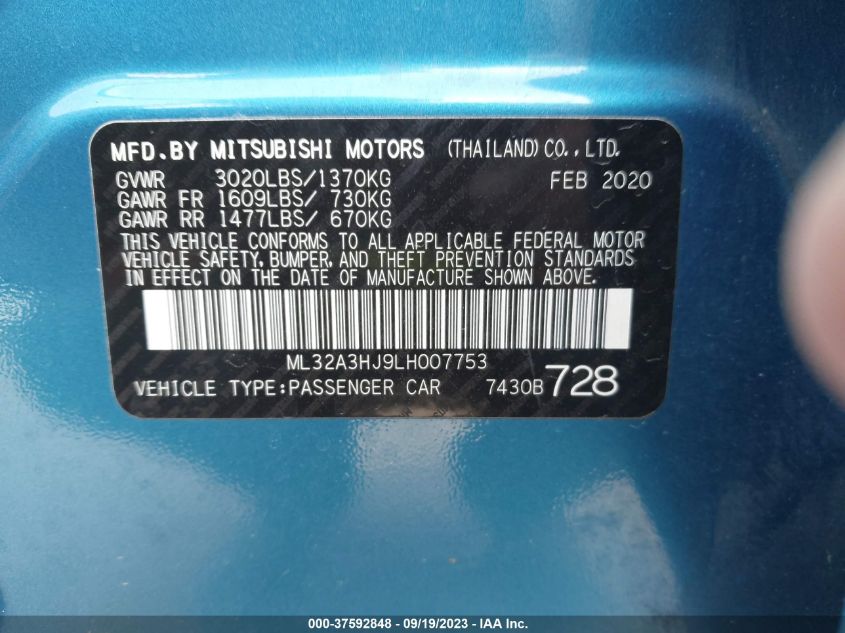 2020 MITSUBISHI MIRAGE ES - ML32A3HJ9LH007753