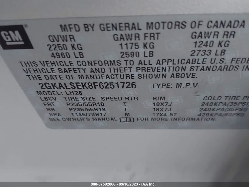 2015 GMC TERRAIN SLT - 2GKALSEK8F6251726