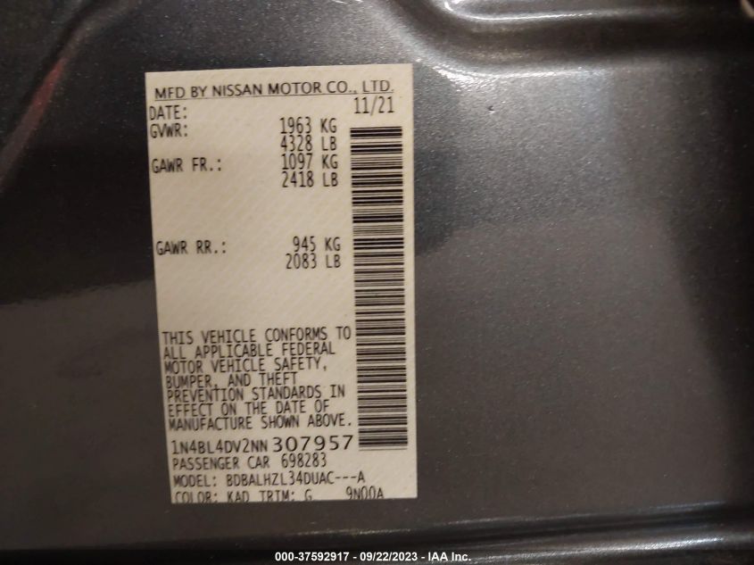 2022 NISSAN ALTIMA 2.5 SV - 1N4BL4DV2NN307957