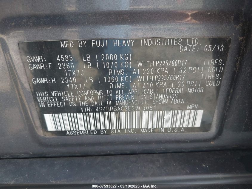 2014 SUBARU OUTBACK 2.5I - 4S4BRBAC3E3203081