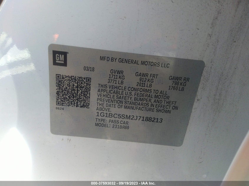 VIN 1G1BC5SM2J7188213 2018 CHEVROLET CRUZE LS