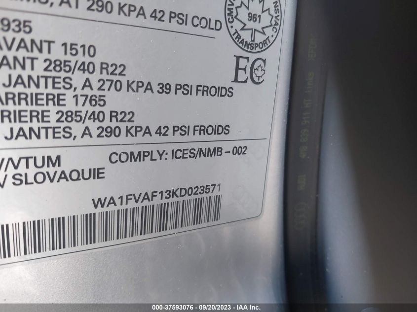 2019 AUDI Q8 PRESTIGE S-LINE - WA1FVAF13KD023571