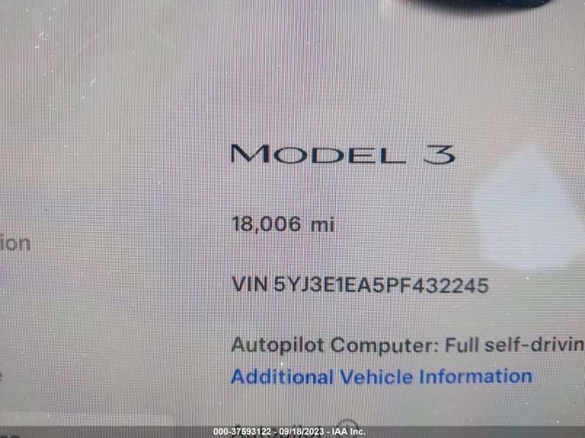 2023 TESLA MODEL 3 - 5YJ3E1EA5PF432245