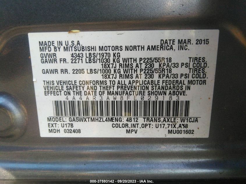 2015 MITSUBISHI OUTLANDER SPORT 2.4 ES - 4A4AR3AW8FE029183