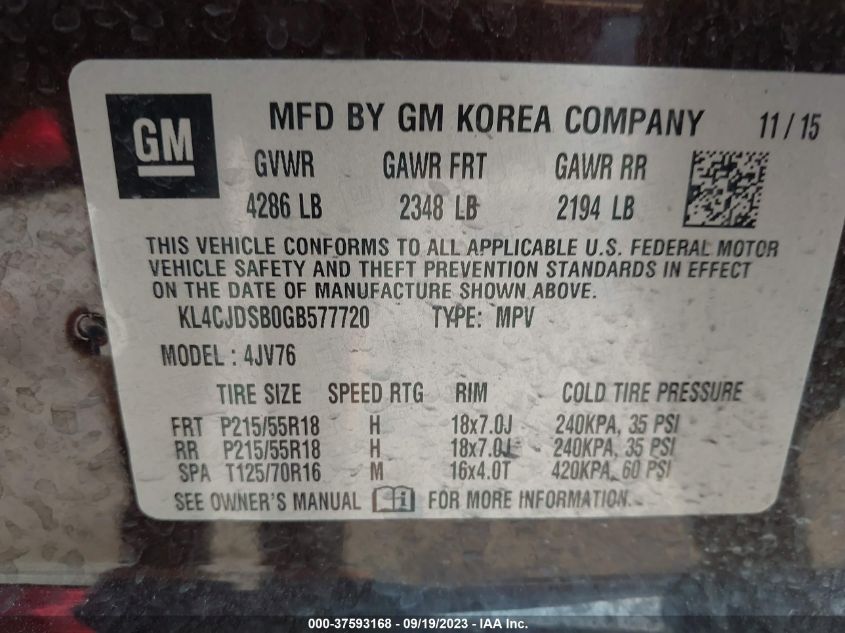 2016 BUICK ENCORE PREMIUM - KL4CJDSB0GB577720