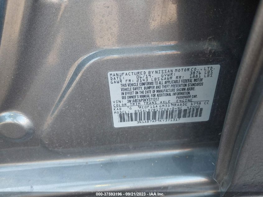 2019 NISSAN SENTRA SV - 3N1AB7AP9KY371317
