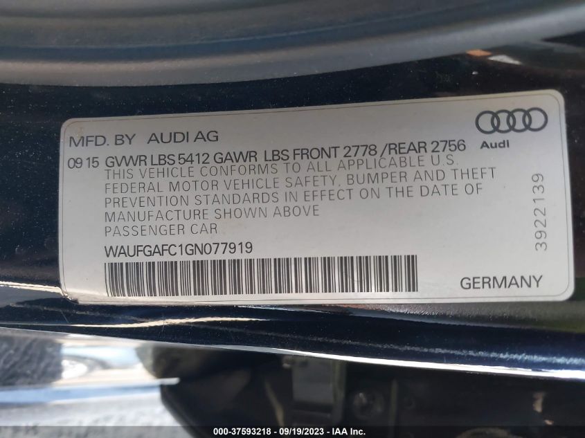 2016 AUDI A6 3.0T PREMIUM PLUS - WAUFGAFC1GN077919