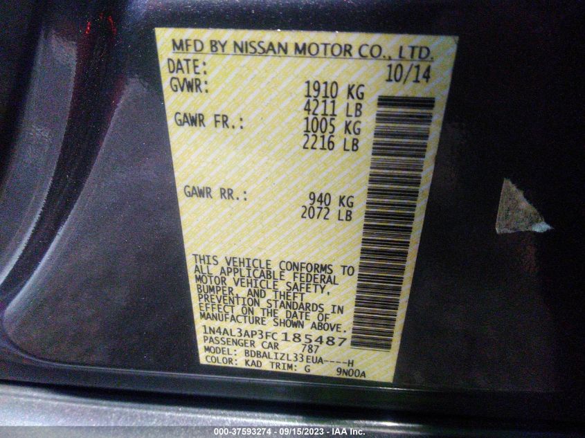 2015 NISSAN ALTIMA 2.5 SV - 1N4AL3AP3FC185487