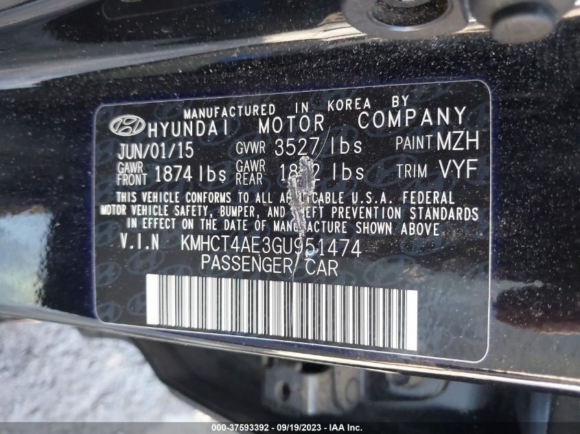 2016 HYUNDAI ACCENT SE - KMHCT4AE3GU951474