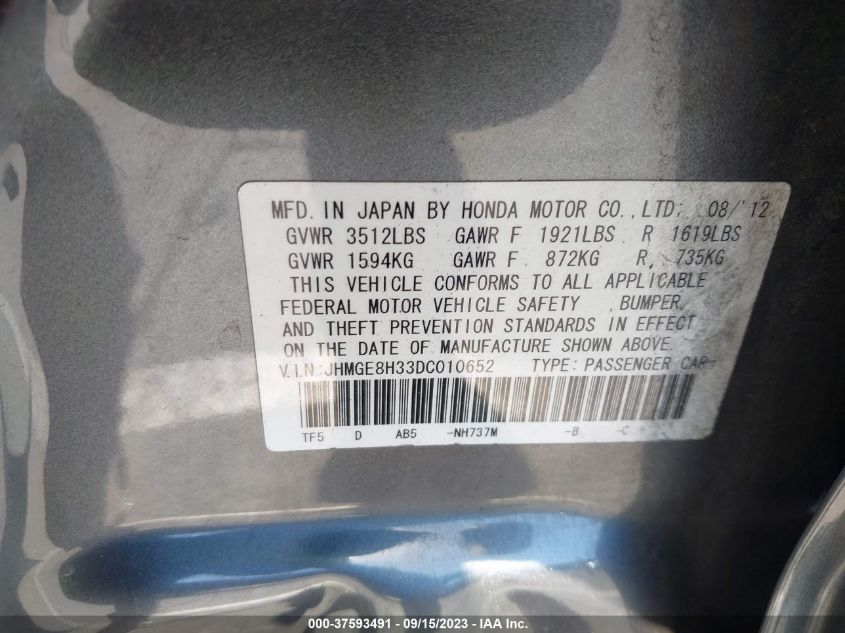2013 HONDA FIT - JHMGE8H33DC010652