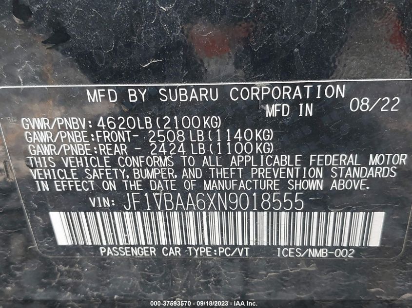 2022 SUBARU WRX - JF1VBAA6XN9018555