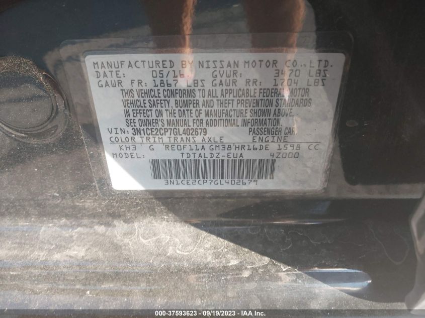 2016 NISSAN VERSA NOTE S/S PLUS/SV/SR/SL - 3N1CE2CP7GL402679