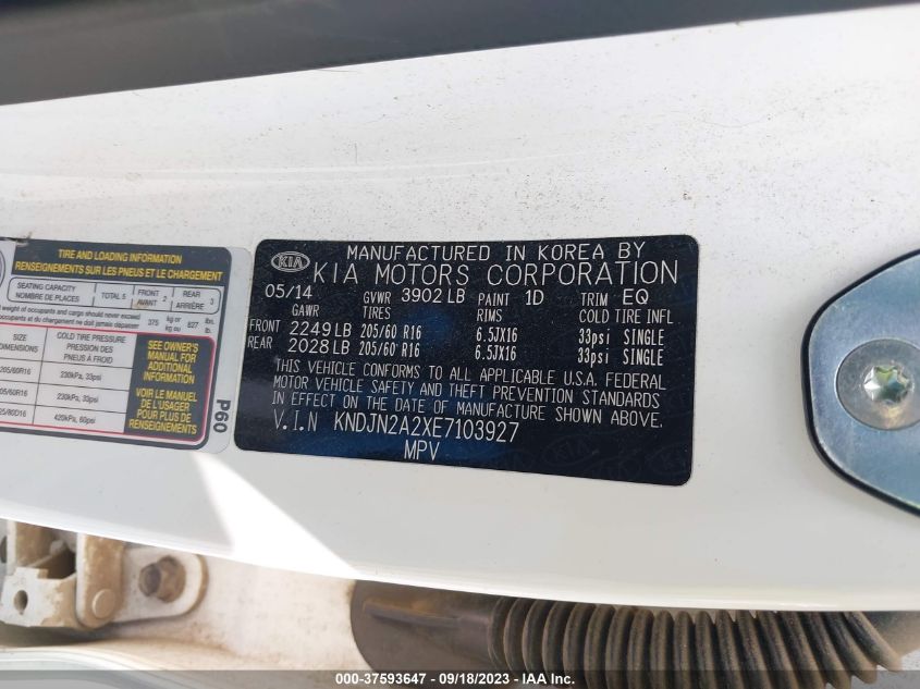 2014 KIA SOUL BASE - KNDJN2A2XE7103927