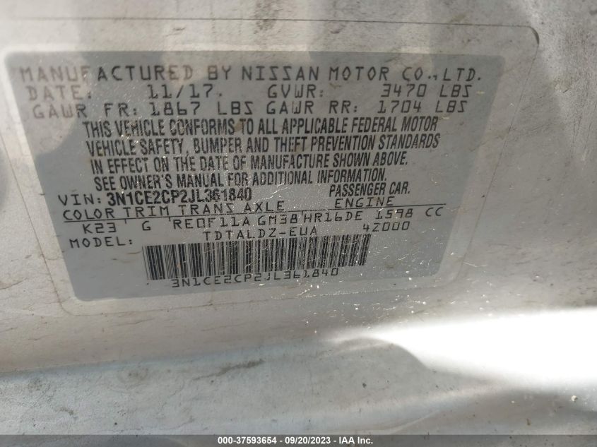 2018 NISSAN VERSA NOTE SV - 3N1CE2CP2JL361840