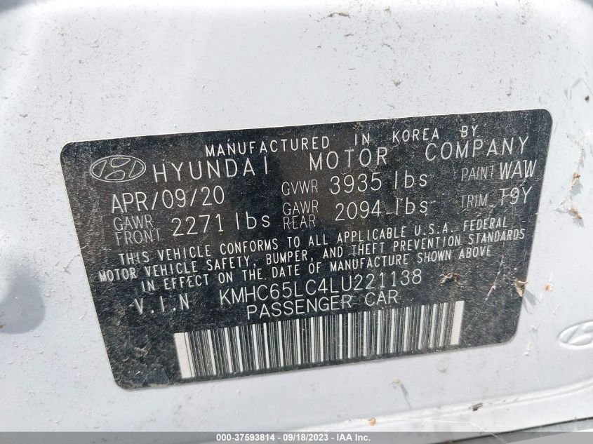 2020 HYUNDAI IONIQ HYBRID BLUE - KMHC65LC4LU221138