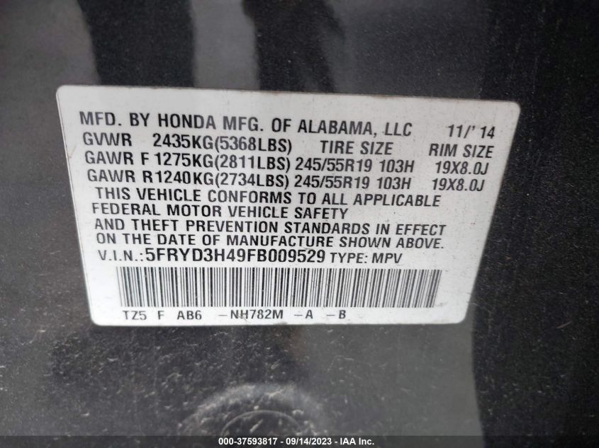 2015 ACURA MDX TECH PKG - 5FRYD3H49FB009529