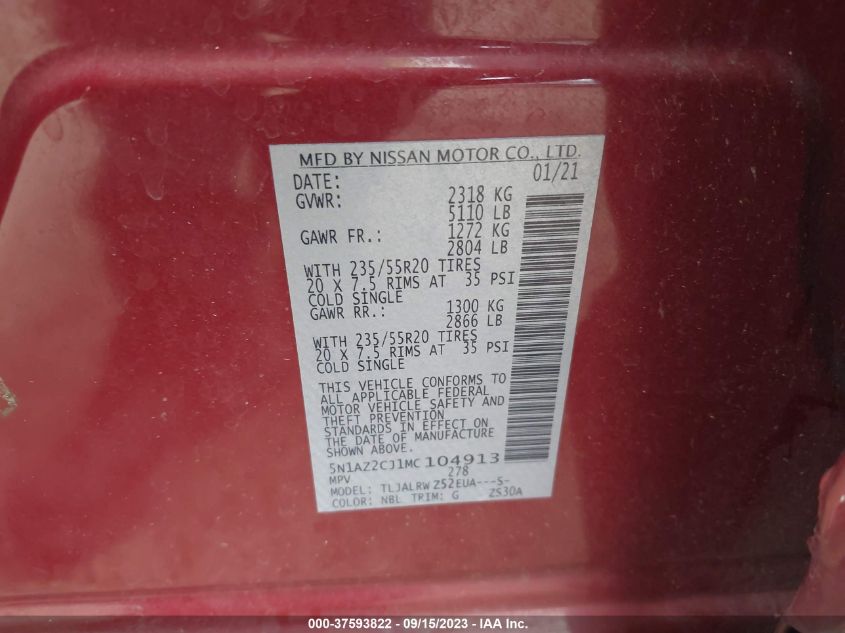 2021 NISSAN MURANO SL - 5N1AZ2CJ1MC104913