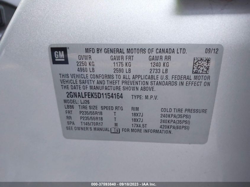 2013 CHEVROLET EQUINOX LTZ - 2GNALFEK5D1154164