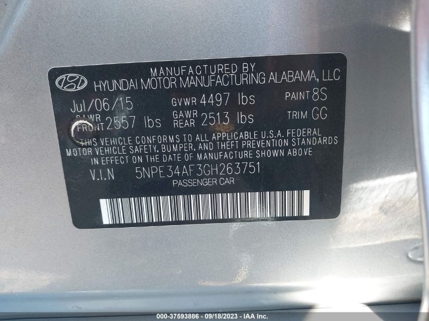 2016 HYUNDAI SONATA SPORT/LIMITED - 5NPE34AF3GH263751