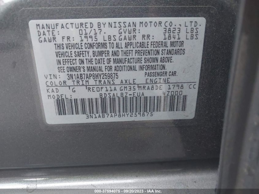 2017 NISSAN SENTRA S - 3N1AB7AP8HY259875