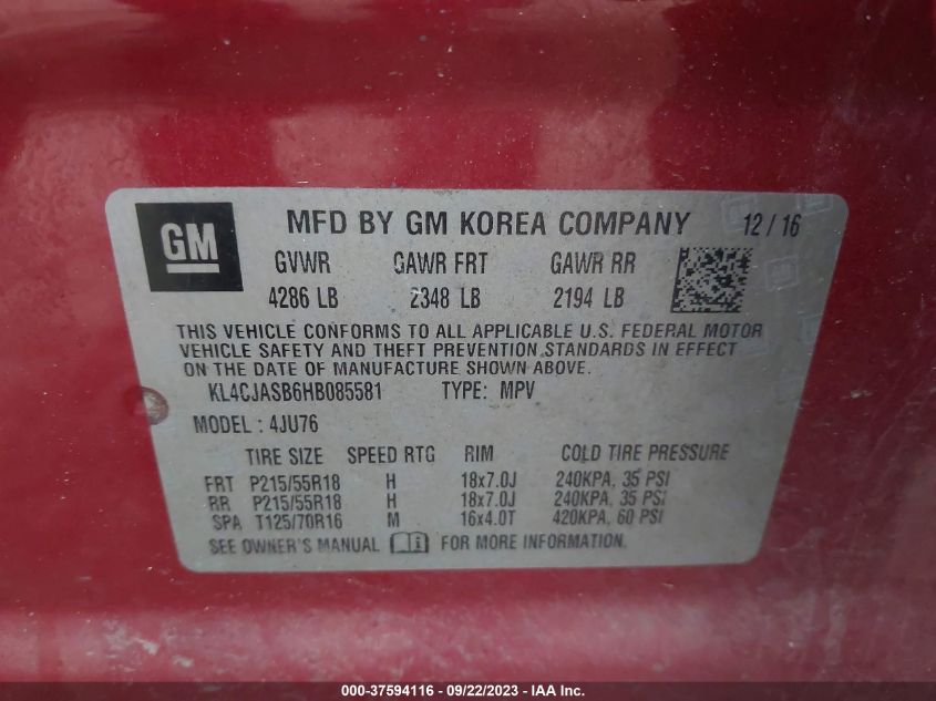 2017 BUICK ENCORE PREFERRED - KL4CJASB6HB085581