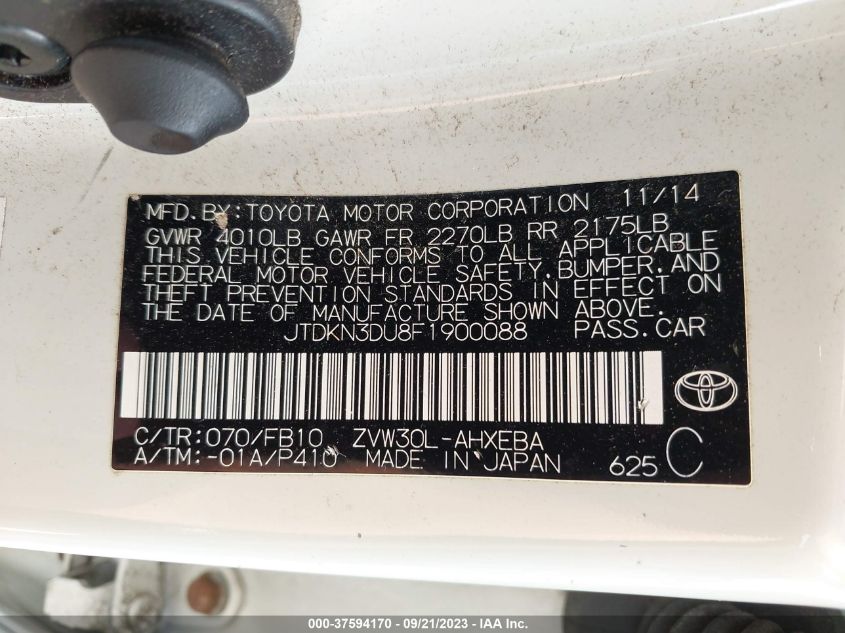 2015 TOYOTA PRIUS FOUR - JTDKN3DU8F1900088