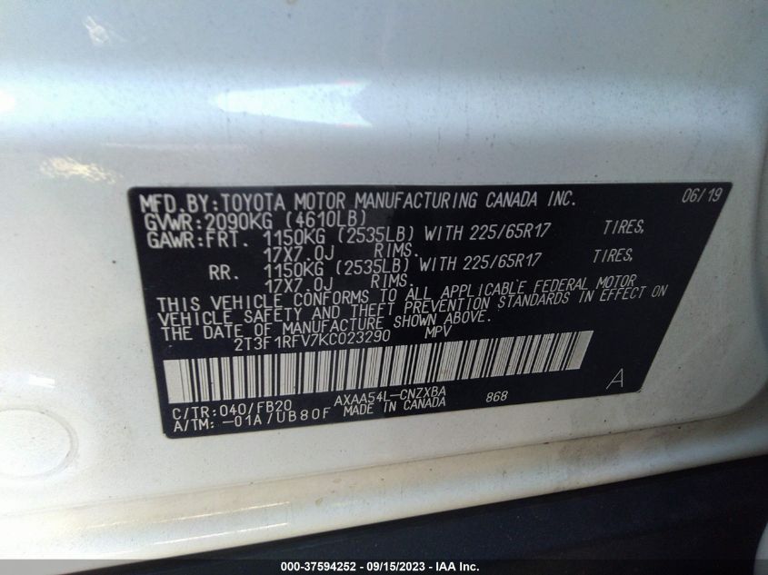 2019 TOYOTA RAV4 LE - 2T3F1RFV7KC023290