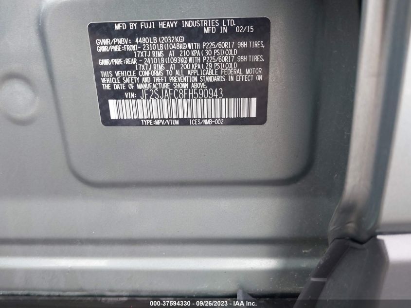 2015 SUBARU FORESTER 2.5I PREMIUM - JF2SJAFC8FH590943