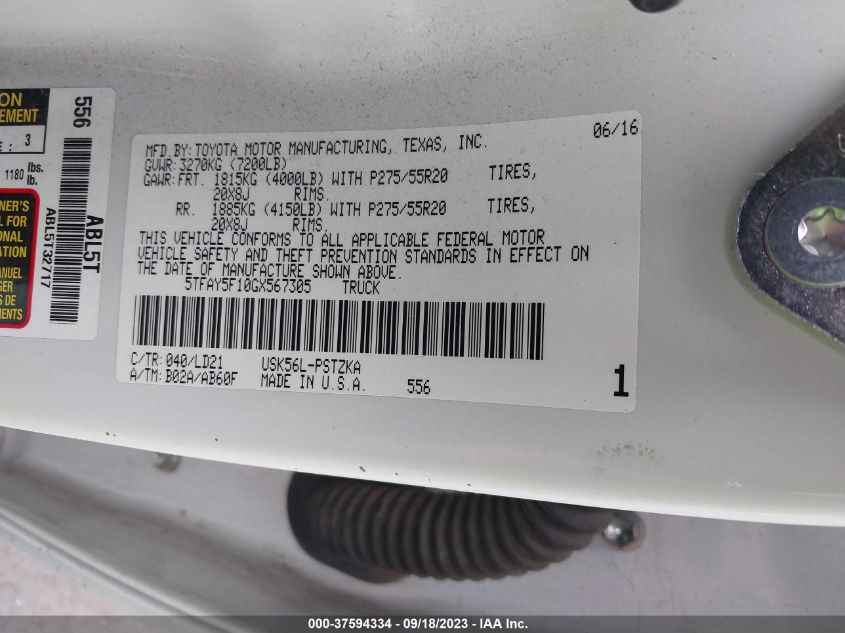 2016 TOYOTA TUNDRA 4WD TRUCK PLATINUM/1794 5TFAY5F10GX567305