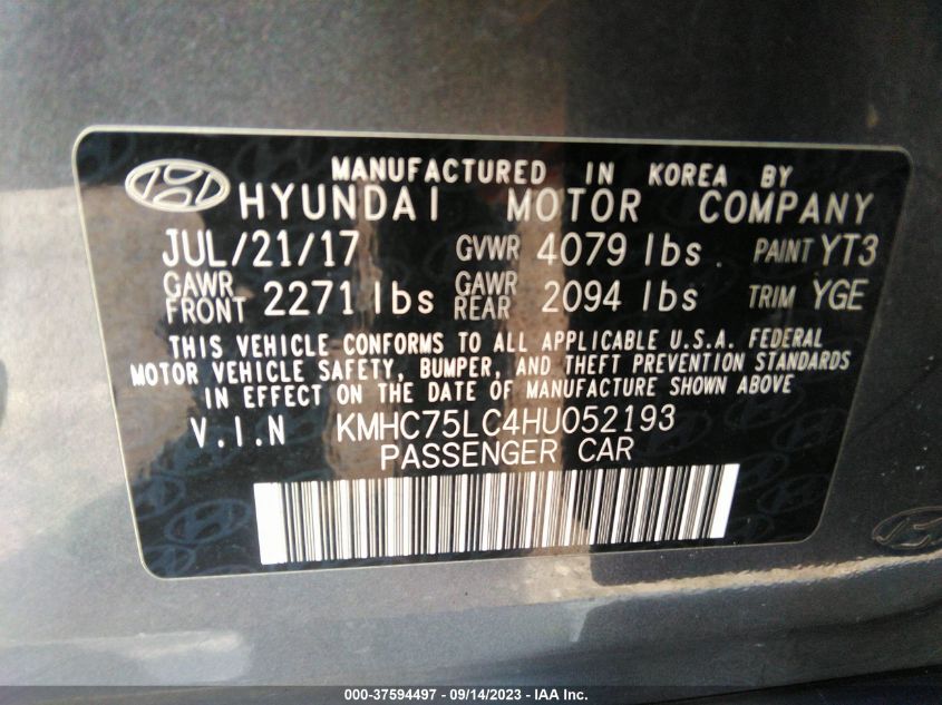 2017 HYUNDAI IONIQ HYBRID SEL - KMHC75LC4HU052193