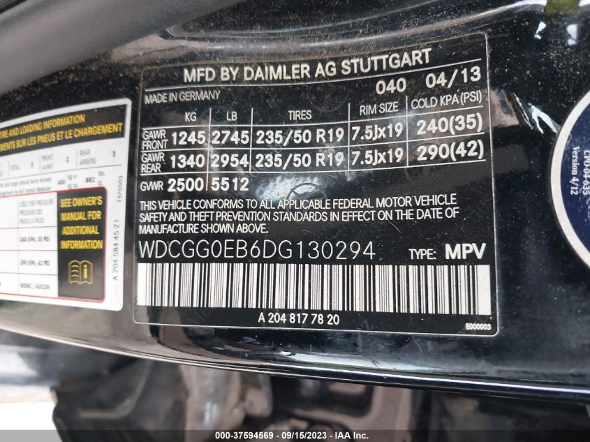 2013 MERCEDES-BENZ GLK 250 BLUETEC - WDCGG0EB6DG130294