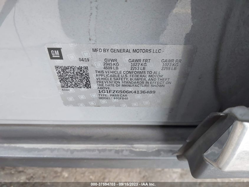 2019 CHEVROLET BOLT EV PREMIER - 1G1FZ6S06K4136489