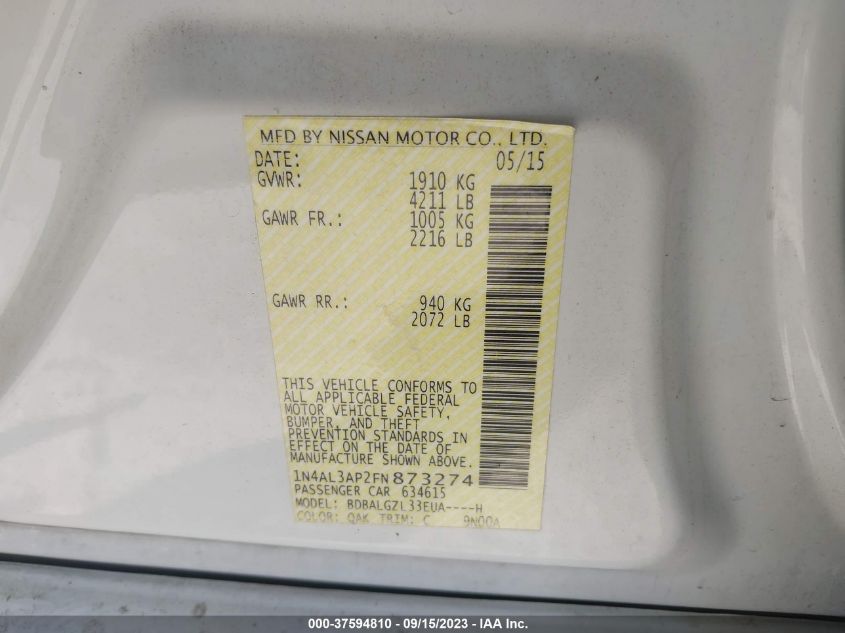 2015 NISSAN ALTIMA 2.5 S - 1N4AL3AP2FN873274