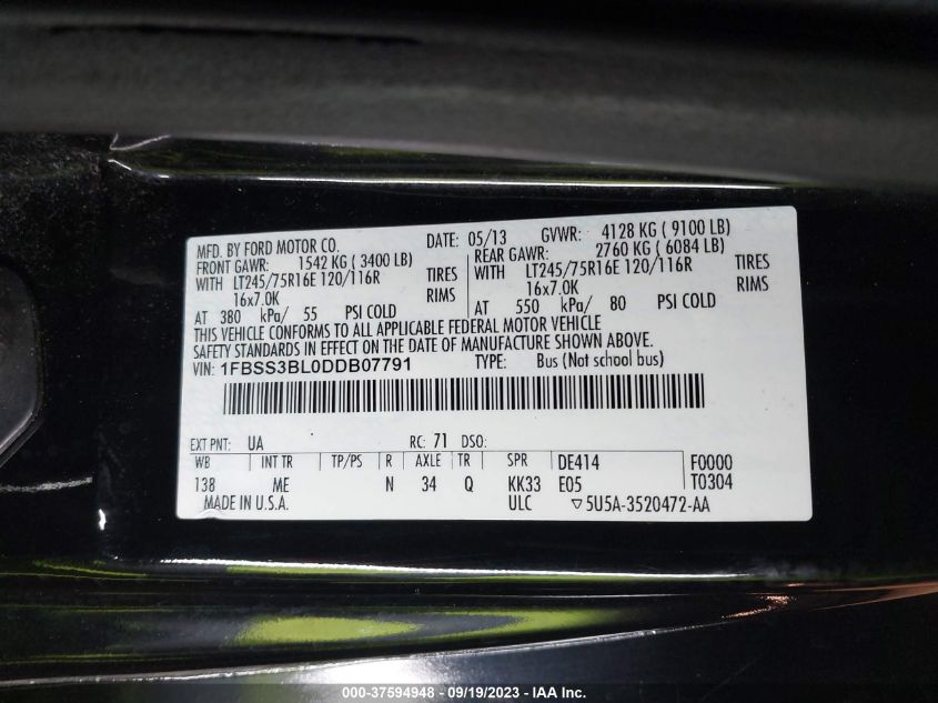 2013 FORD ECONOLINE WAGON XL/XLT - 1FBSS3BL0DDB07791