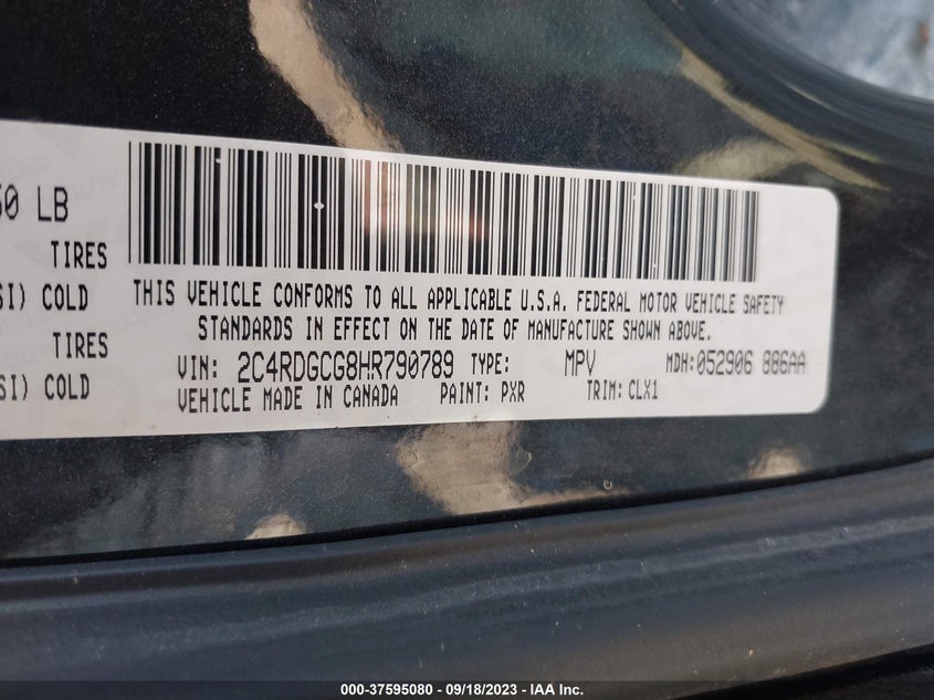 VIN 2C4RDGCG8HR790789 2017 DODGE GRAND CARAVAN SXT