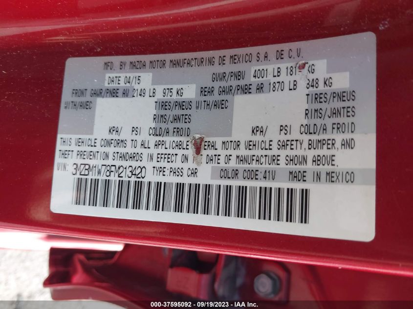 2015 MAZDA MAZDA3 I GRAND TOURING - 3MZBM1W78FM213420