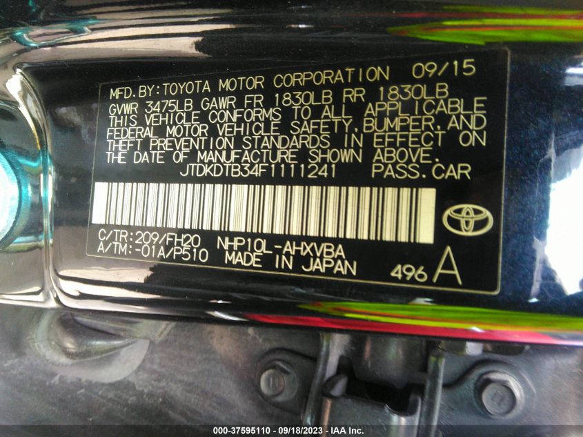 2015 TOYOTA PRIUS C ONE/TWO/THREE/FOUR - JTDKDTB34F1111241