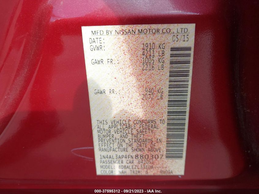 2015 NISSAN ALTIMA 2.5 - 1N4AL3AP4FN880307