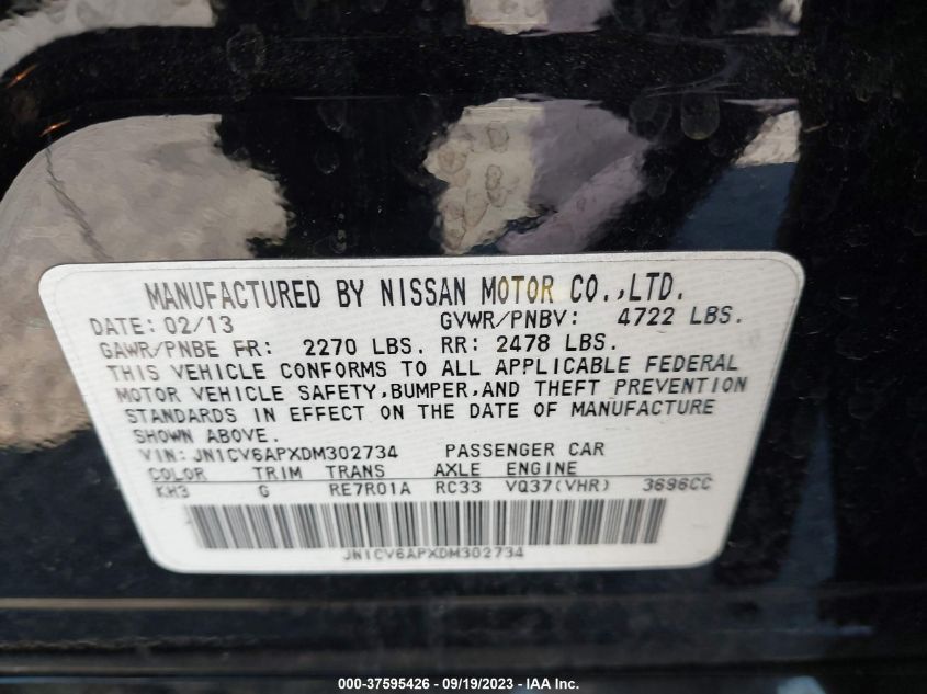 2013 INFINITI G37 SEDAN JOURNEY JN1CV6APXDM302734