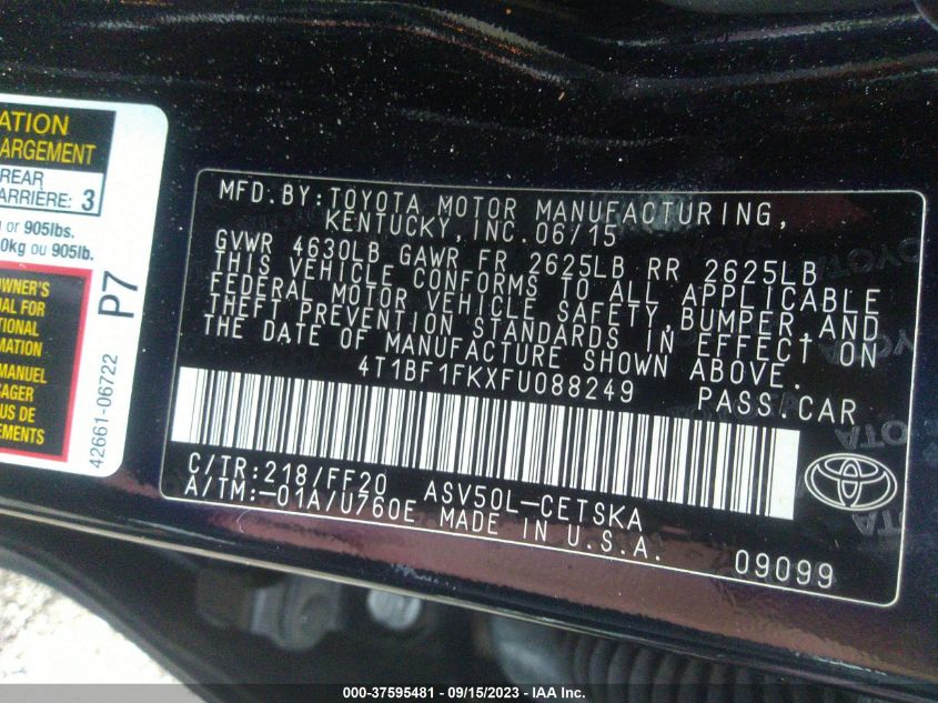 2015 TOYOTA CAMRY SE - 4T1BF1FKXFU088249