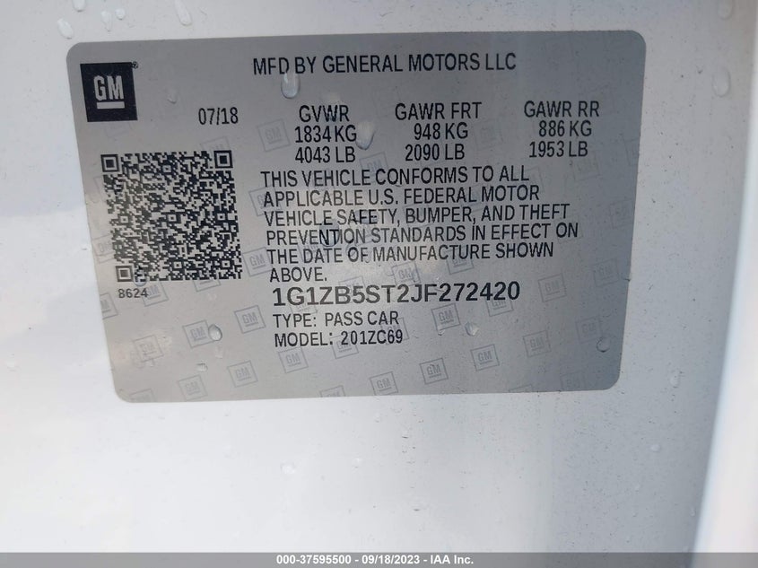 VIN 1G1ZB5ST2JF272420 2018 CHEVROLET MALIBU LS