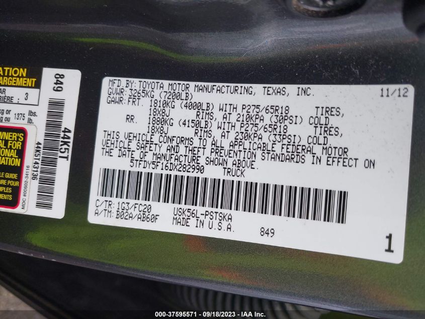 2013 TOYOTA TUNDRA 4WD TRUCK 5TFDY5F16DX282990